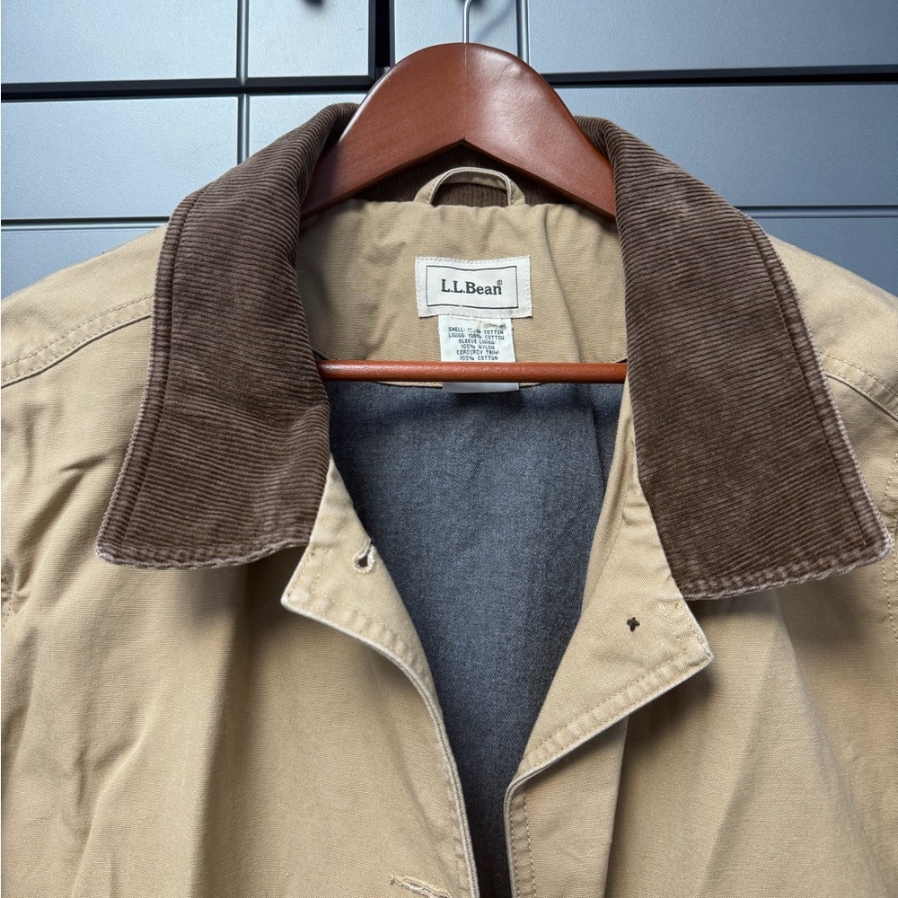 L.L. Bean Men's Beige Trench Coat with Dark Brown Collar